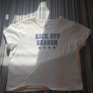 PINK Victoria's Secret White Tee with Blue 'Kick Off Season' Graphic